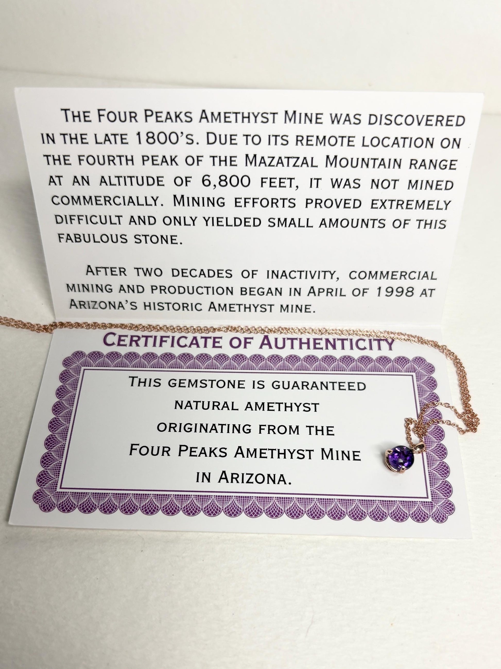 Arizona Amethyst Four Peaks Solitaire Pendant Necklace in Solid 14k Rose Gold 18" - NewLifeJewelryVault