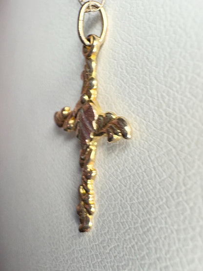 Black Hills Gold Cross Necklace Solid 10k with 9k Chain 16" - NewLifeJewelryVault
