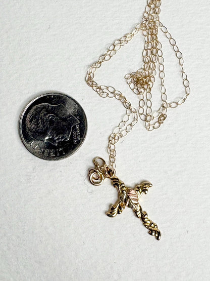 Black Hills Gold Cross Necklace Solid 10k with 9k Chain 16" - NewLifeJewelryVault