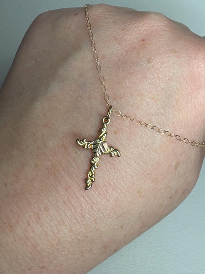 Black Hills Gold Cross Necklace Solid 10k with 9k Chain 16" - NewLifeJewelryVault