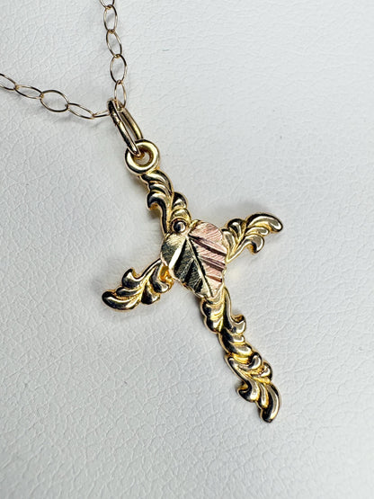 Black Hills Gold Cross Necklace Solid 10k with 9k Chain 16" - NewLifeJewelryVault
