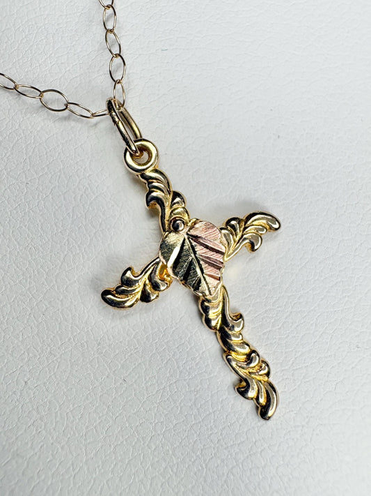Black Hills Gold Cross Necklace Solid 10k with 9k Chain 16" - NewLifeJewelryVault