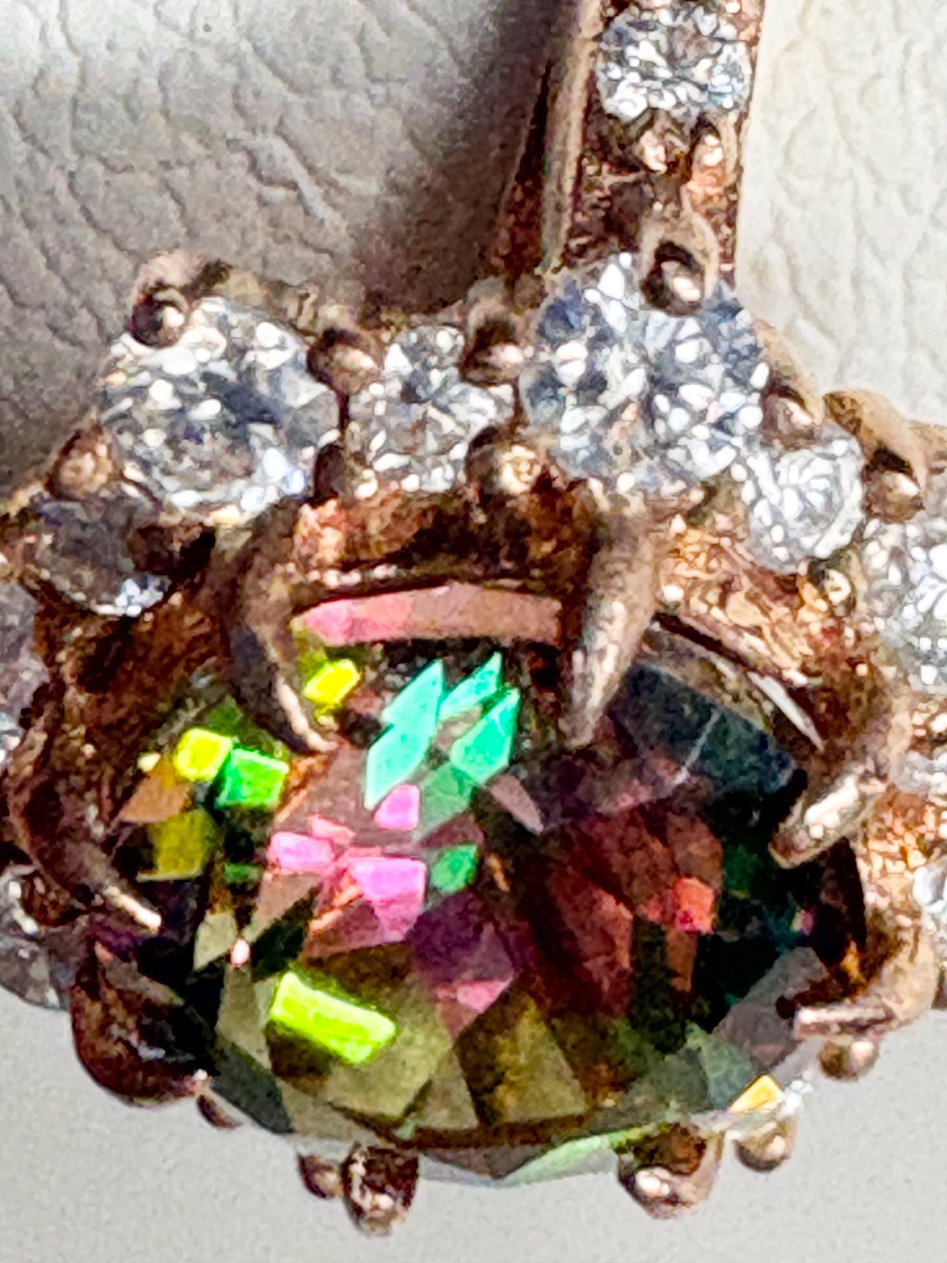 Lab Grown Russian Alexandrite Chrysoberyl and Crystal Ring Halo Solid 18k Rose Gold size 7 - NewLifeJewelryVault
