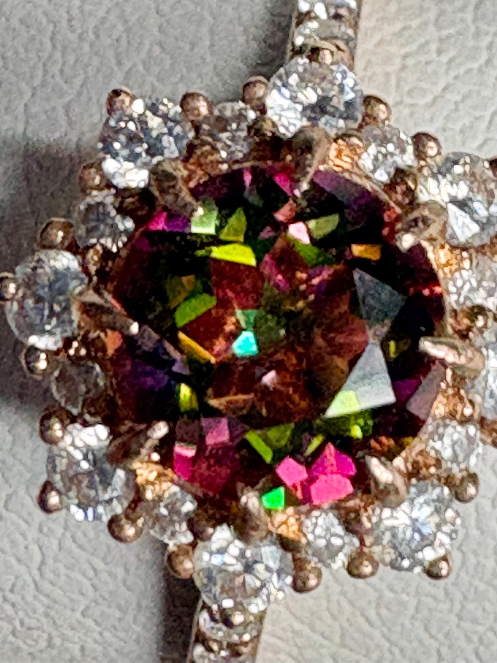 Lab Grown Russian Alexandrite Chrysoberyl and Crystal Ring Halo Solid 18k Rose Gold size 7 - NewLifeJewelryVault