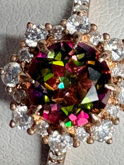 Lab Grown Russian Alexandrite Chrysoberyl and Crystal Ring Halo Solid 18k Rose Gold size 7 - NewLifeJewelryVault