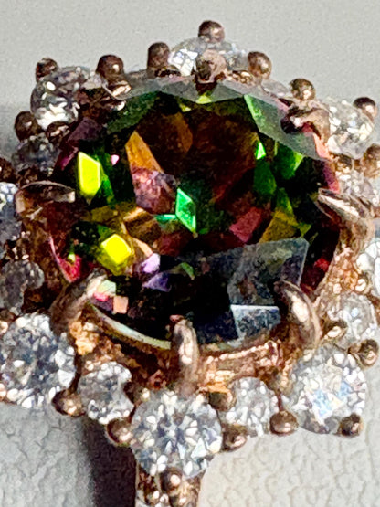 Lab Grown Russian Alexandrite Chrysoberyl and Crystal Ring Halo Solid 18k Rose Gold size 7 - NewLifeJewelryVault