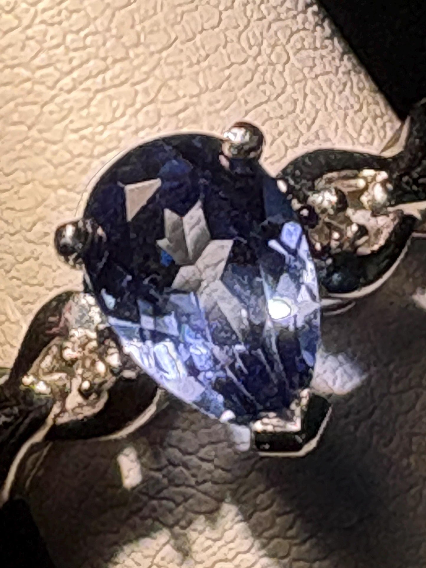 Blue Tanzanite Pear and Diamond Ring Solid 10k White Gold size 6 - NewLifeJewelryVault