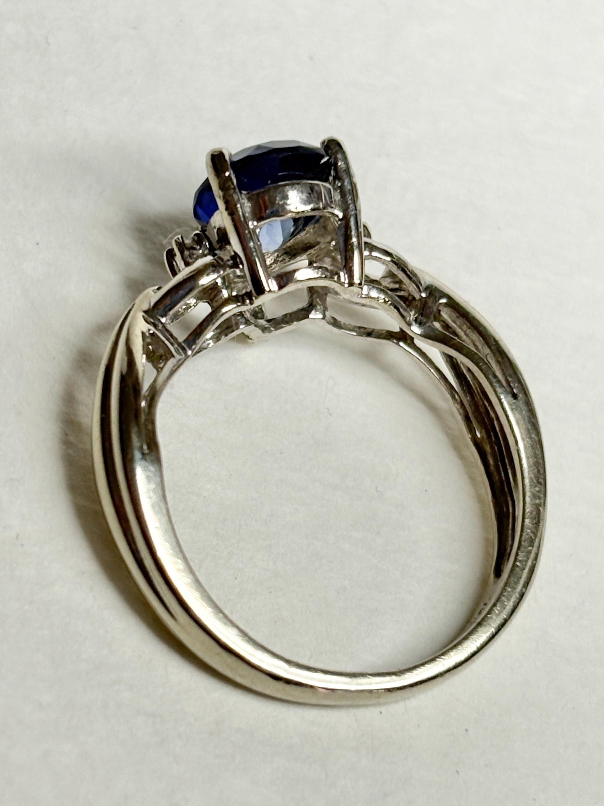 Blue Tanzanite Pear and Diamond Ring Solid 10k White Gold size 6 - NewLifeJewelryVault