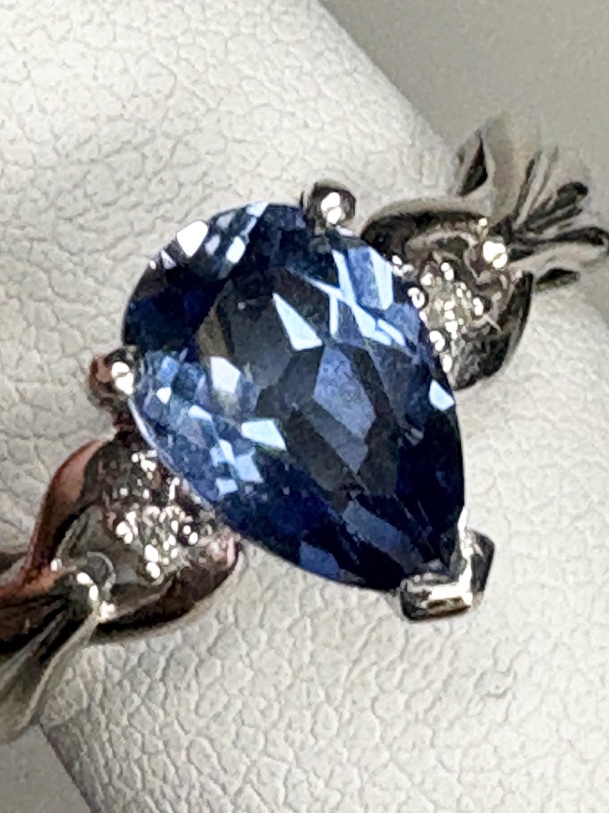 Blue Tanzanite Pear and Diamond Ring Solid 10k White Gold size 6 - NewLifeJewelryVault