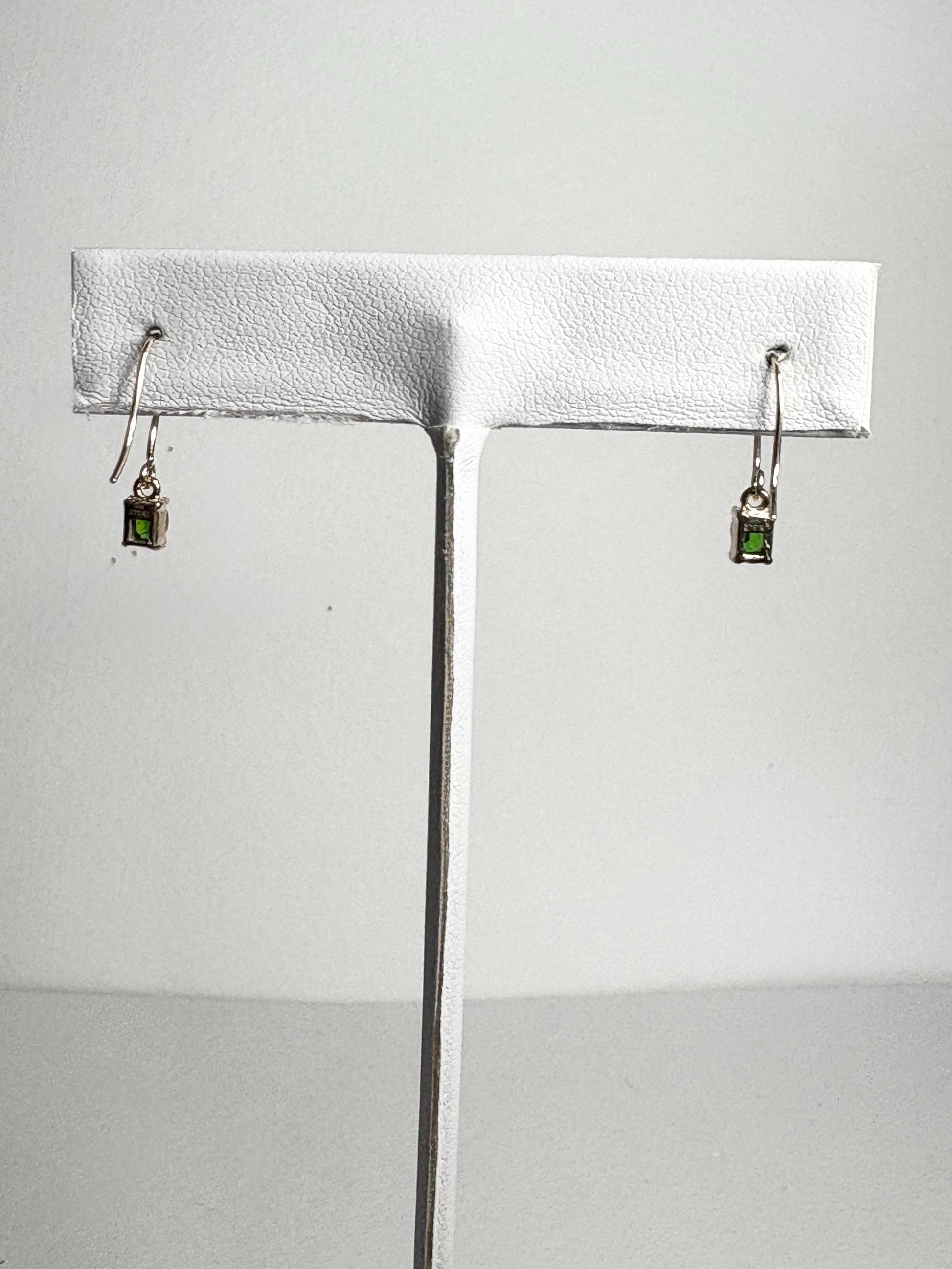 Dainty Chrome Diopside Dangle Drop Earrings in Solid 9k Gold - NewLifeJewelryVault