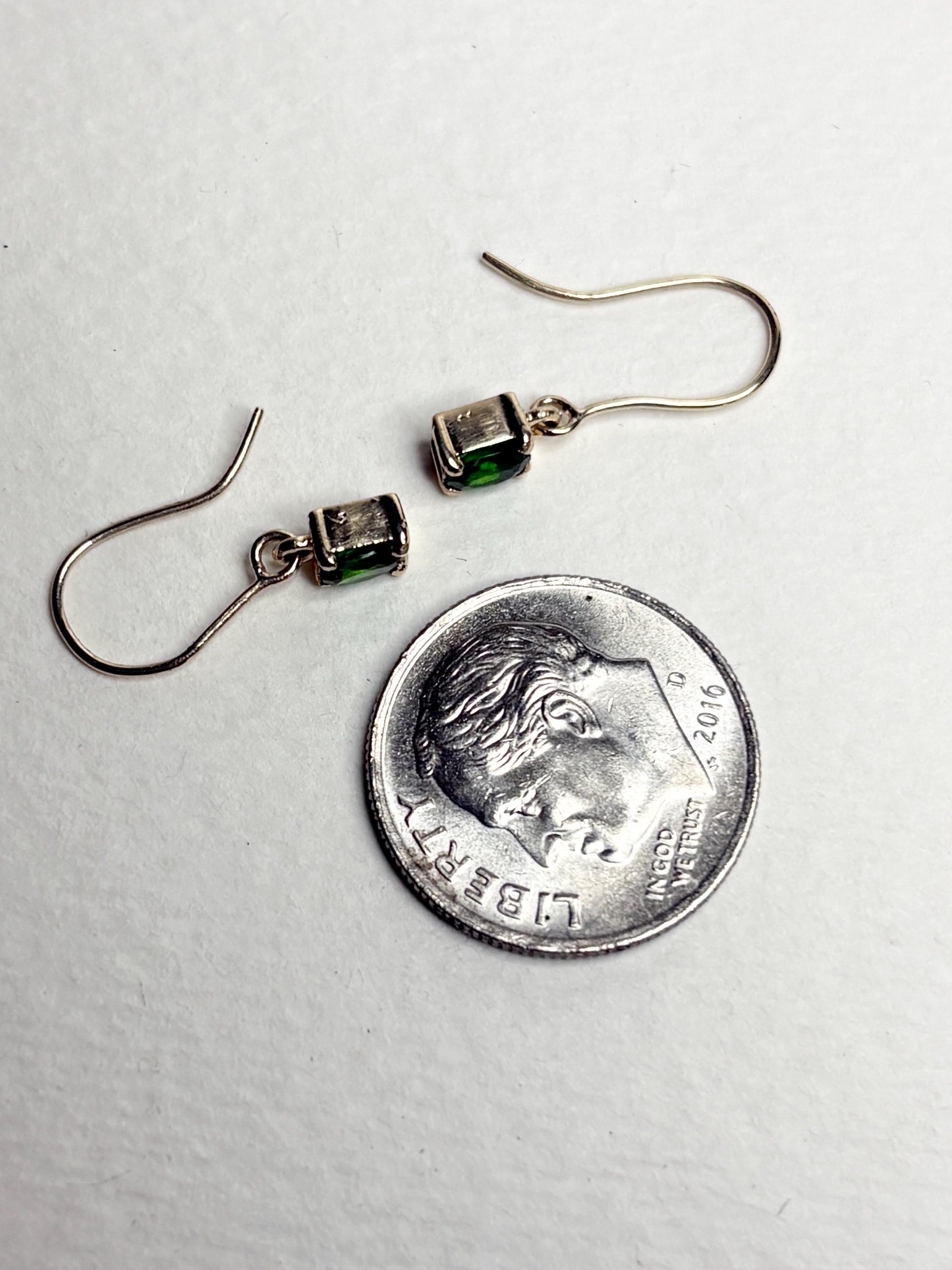 Dainty Chrome Diopside Dangle Drop Earrings in Solid 9k Gold - NewLifeJewelryVault