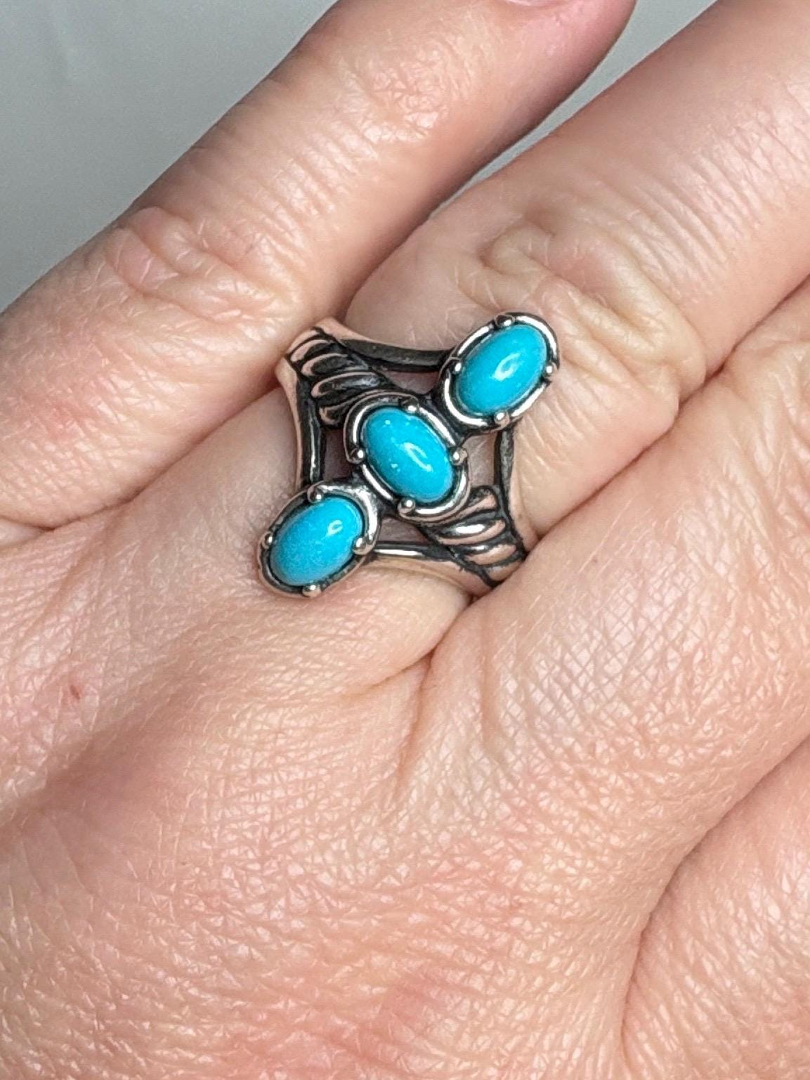 Carolyn Pollack Relios Turquoise Sleeping Beauty Ring Sterling Silver size 7 - NewLifeJewelryVault
