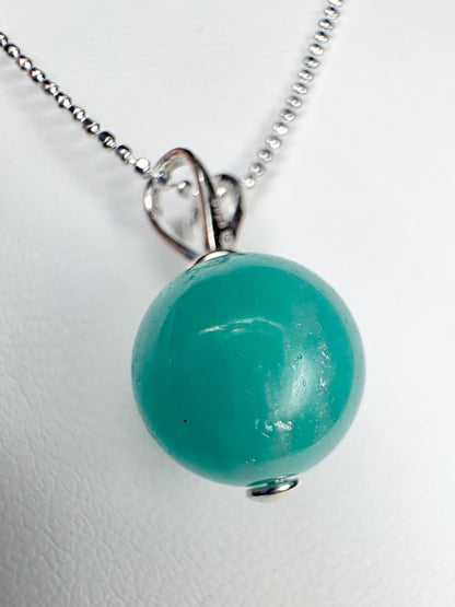 Brazilian Unheated Amazonite Bead Pendant Necklace Sterling Silver Ball Chain 18" - NewLifeJewelryVault
