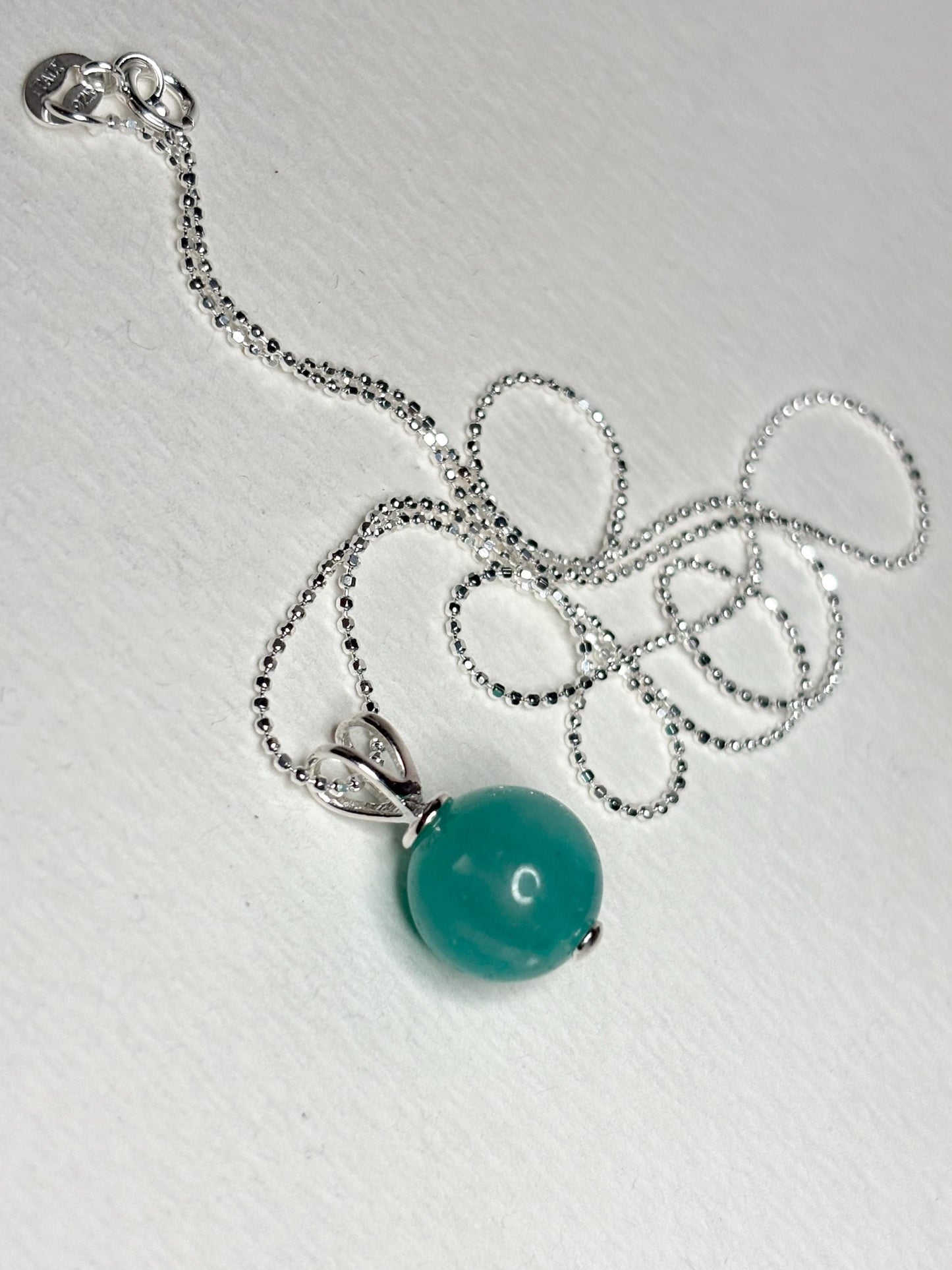 Brazilian Unheated Amazonite Bead Pendant Necklace Sterling Silver Ball Chain 18" - NewLifeJewelryVault