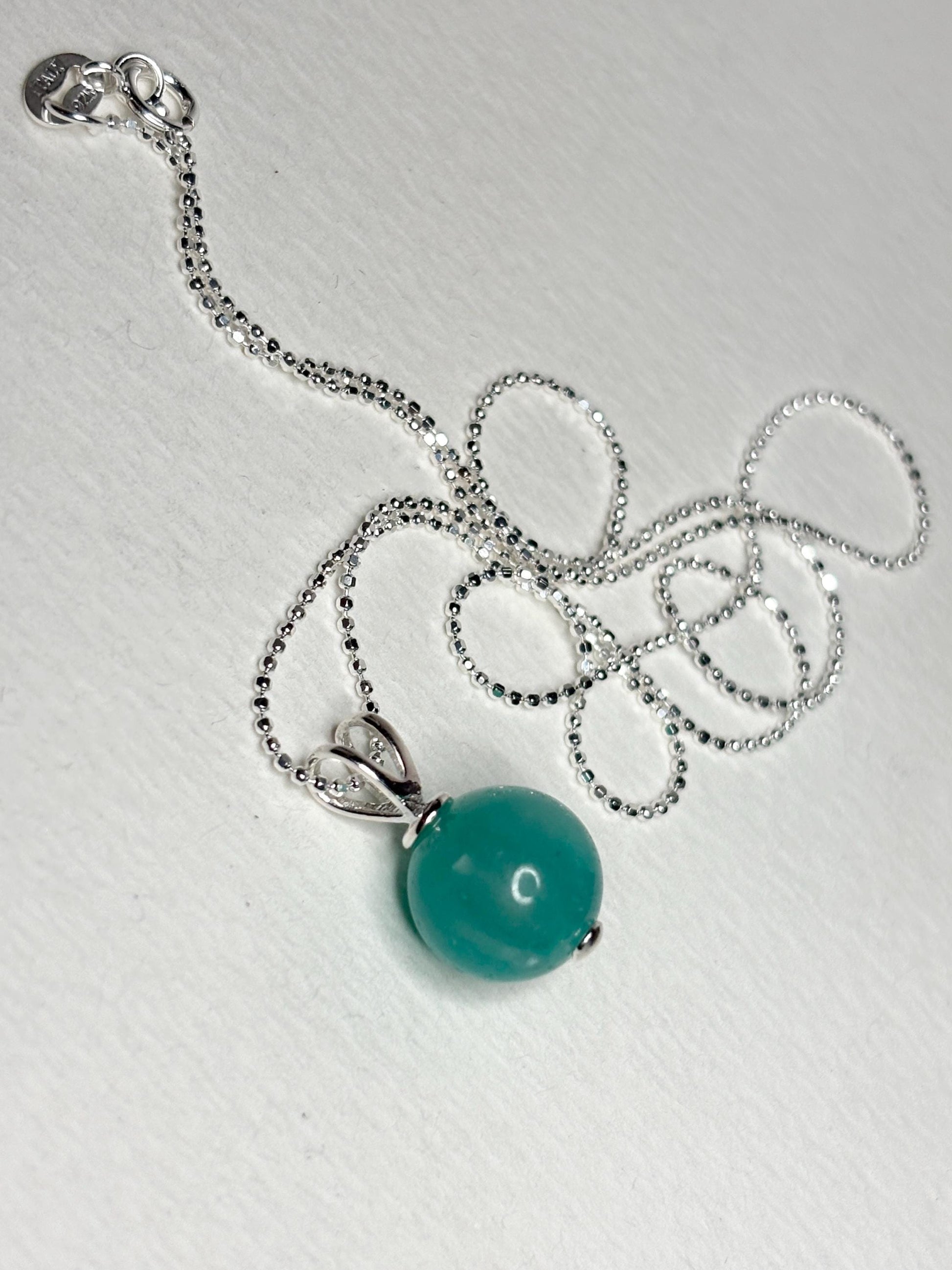 Brazilian Unheated Amazonite Bead Pendant Necklace Sterling Silver Ball Chain 18" - NewLifeJewelryVault