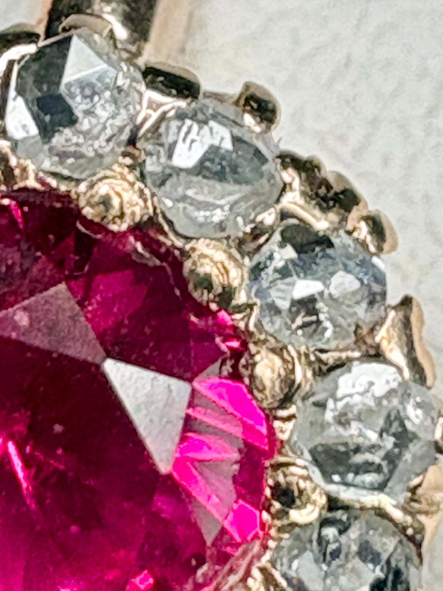Antique Lab Grown Ruby Natural Diamond Halo Ring Solid 10k Gold size 6.25 - NewLifeJewelryVault