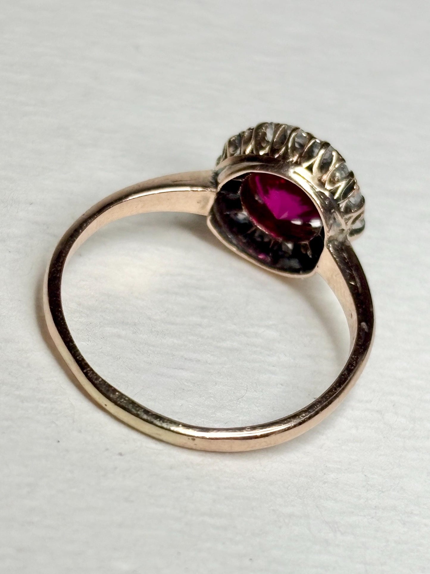 Antique Lab Grown Ruby Natural Diamond Halo Ring Solid 10k Gold size 6.25 - NewLifeJewelryVault