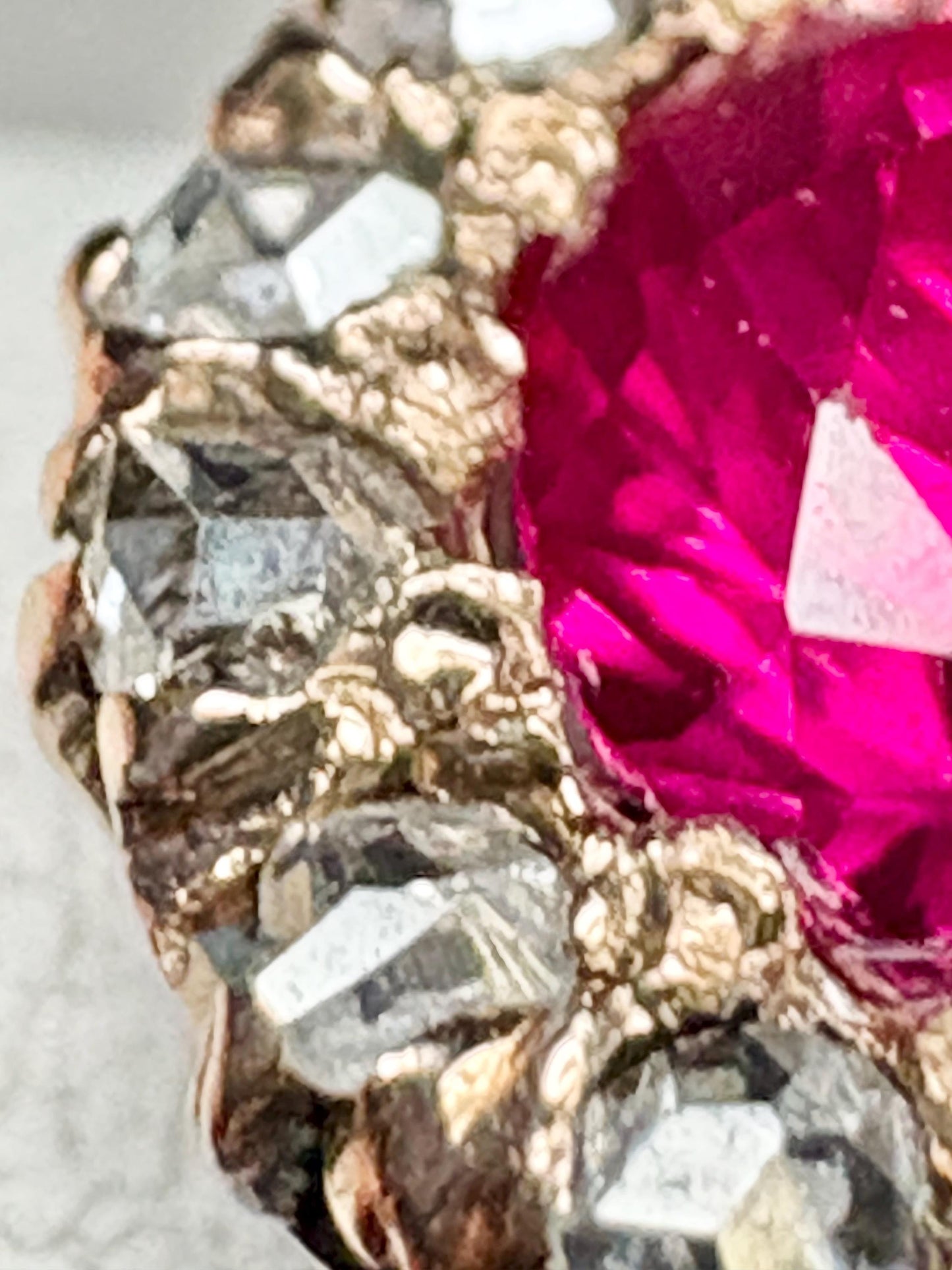 Antique Lab Grown Ruby Natural Diamond Halo Ring Solid 10k Gold size 6.25 - NewLifeJewelryVault