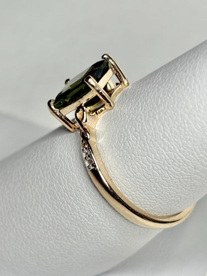 Moldavite Solitaire Emerald Cut Ring Solid 9k Gold size 7 - NewLifeJewelryVault