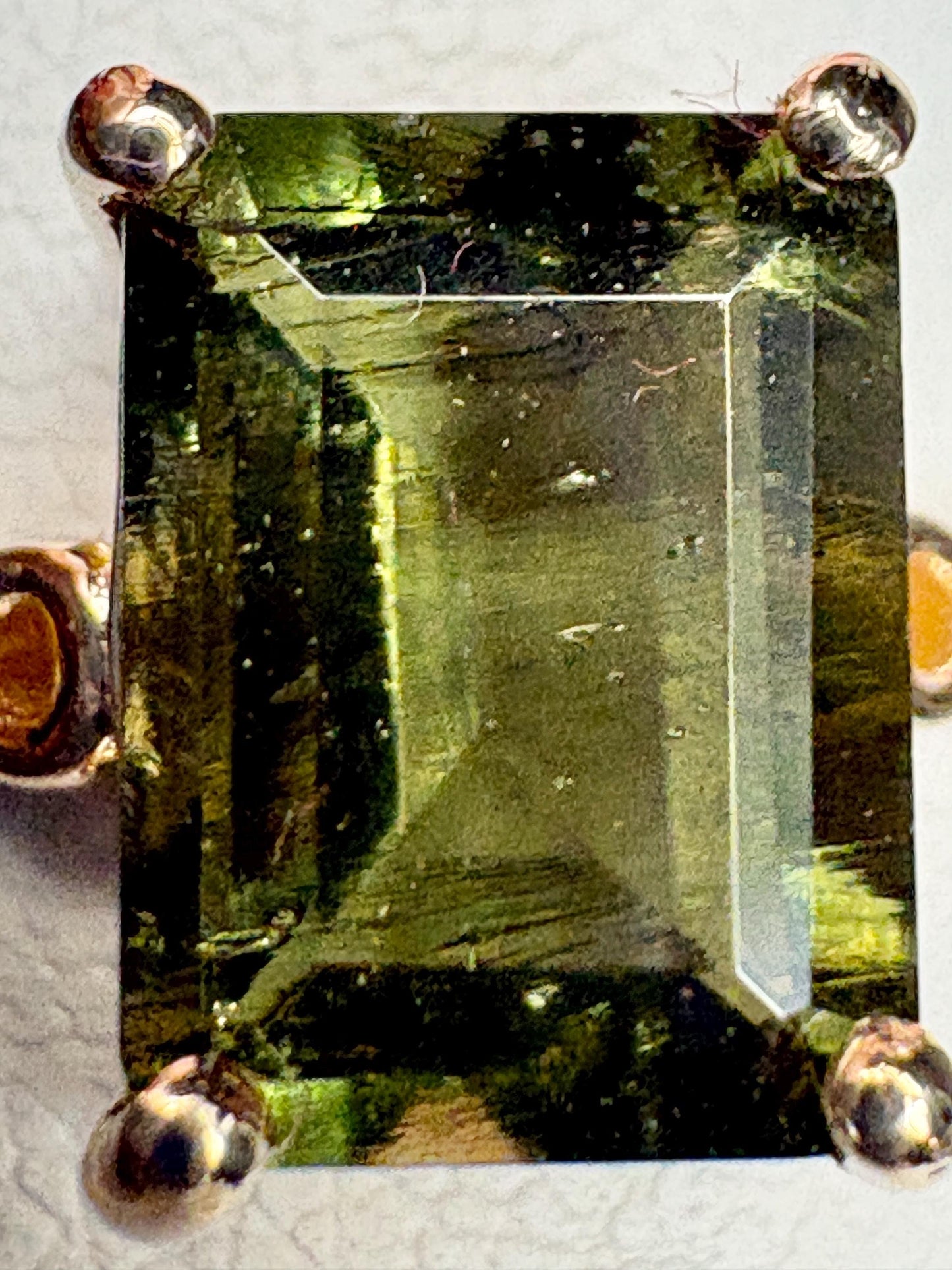 Moldavite Solitaire Emerald Cut Ring Solid 9k Gold size 7 - NewLifeJewelryVault