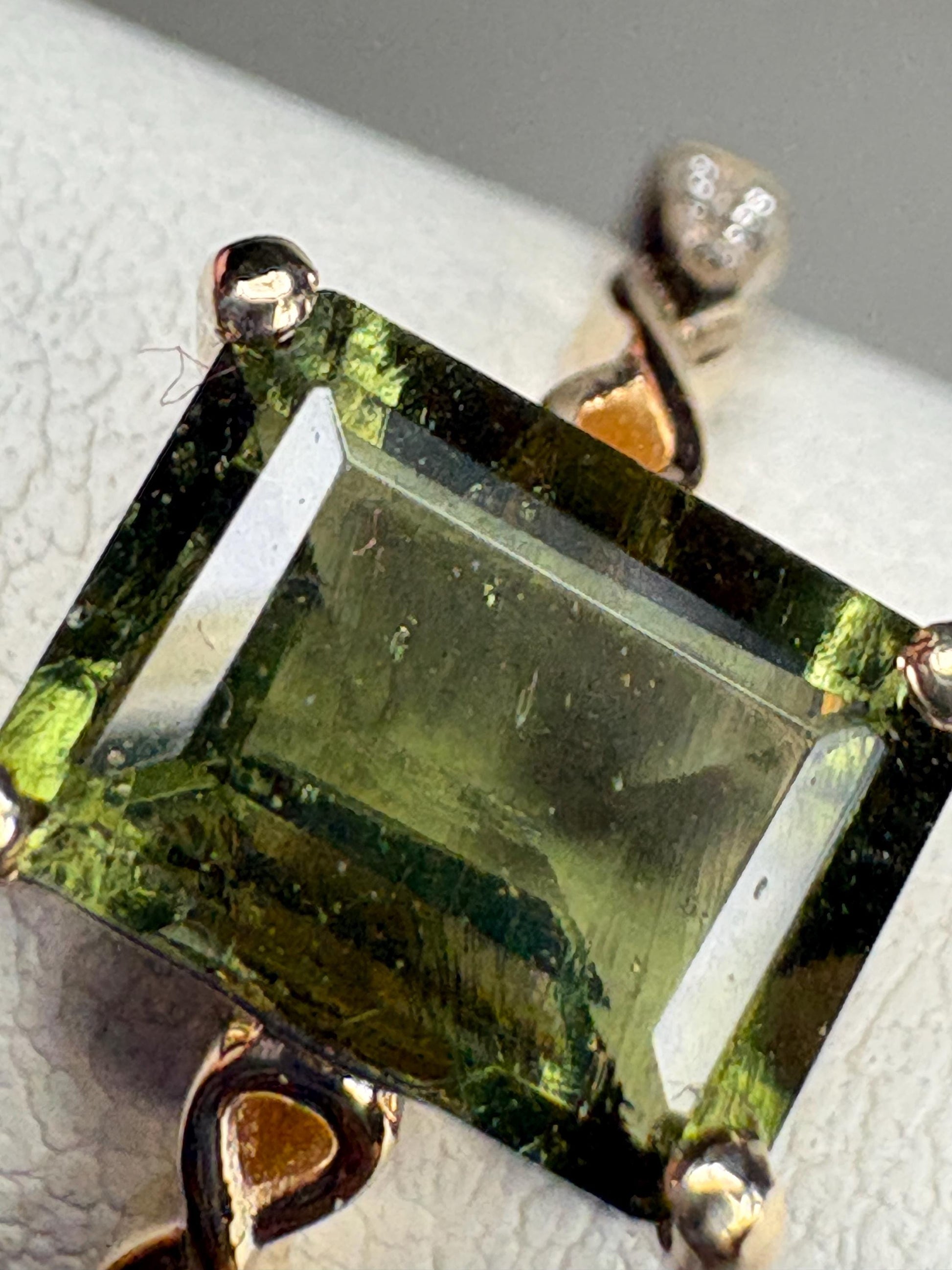 Moldavite Solitaire Emerald Cut Ring Solid 9k Gold size 7 - NewLifeJewelryVault
