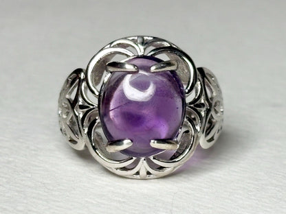 Amethyst Arizona Four Peaks Cabochon Unique Floral Ring Sterling Silver size 7 - NewLifeJewelryVault