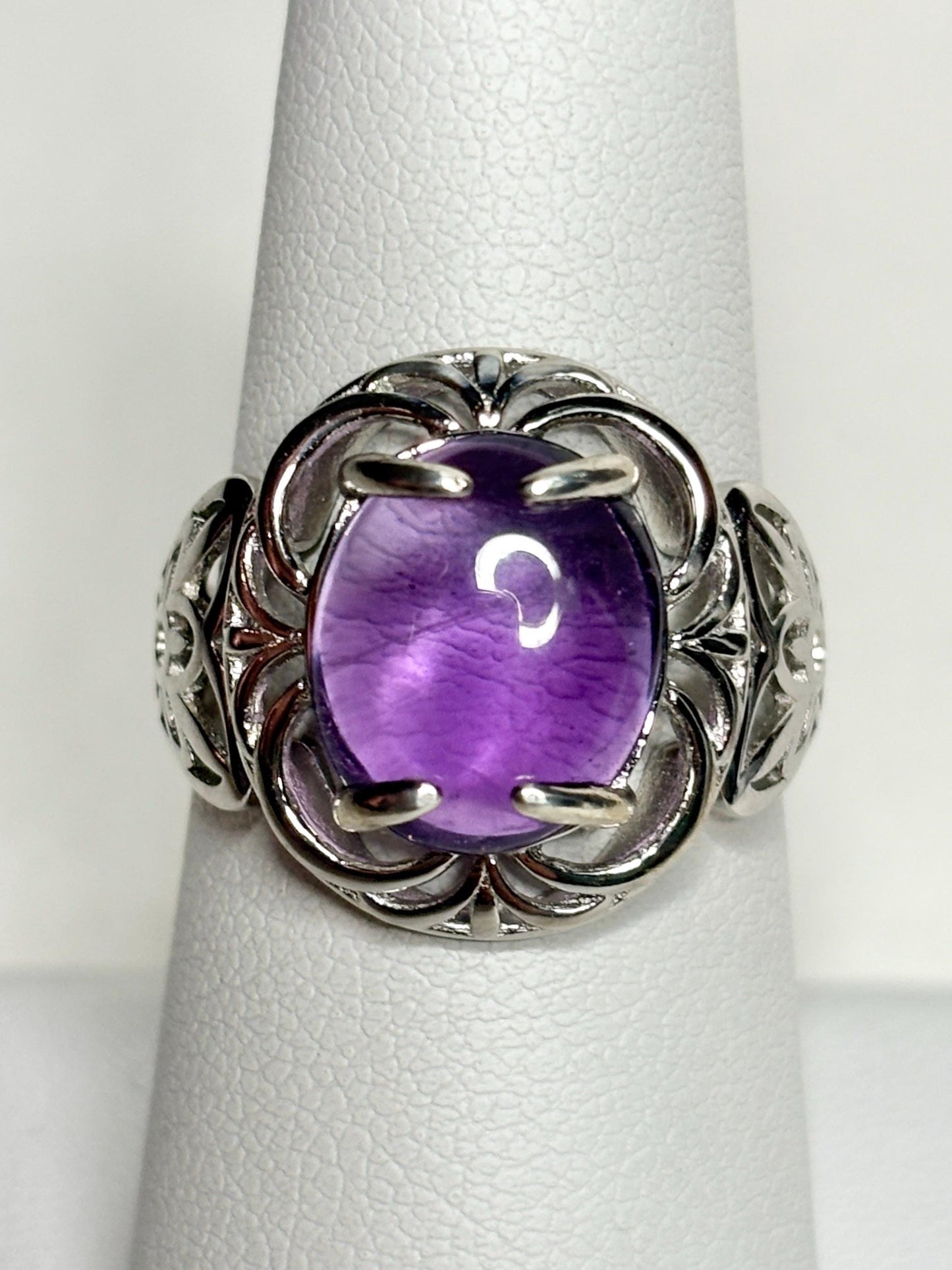 Amethyst Arizona Four Peaks Cabochon Unique Floral Ring Sterling Silver size 7 - NewLifeJewelryVault
