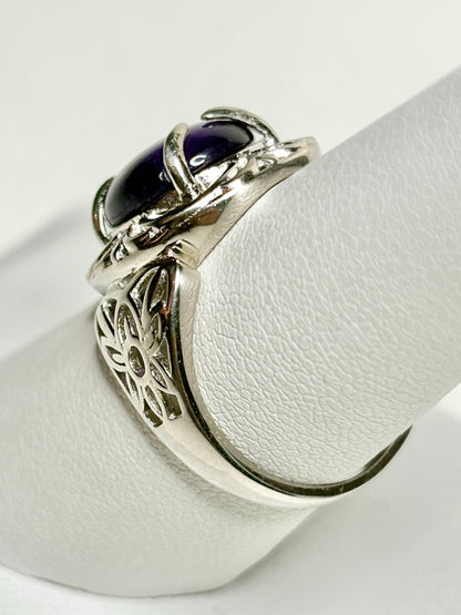 Amethyst Arizona Four Peaks Cabochon Unique Floral Ring Sterling Silver size 7 - NewLifeJewelryVault