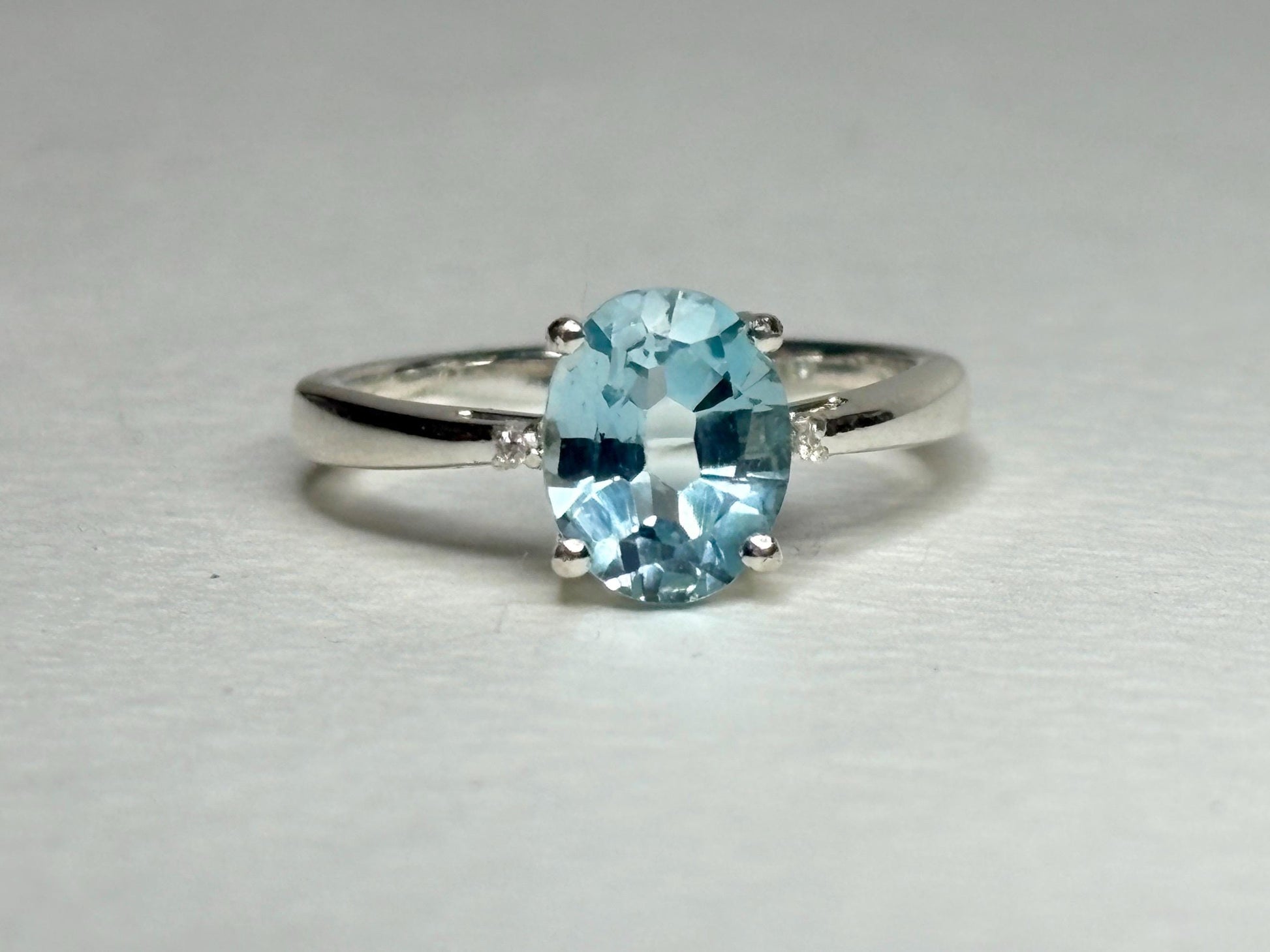 Sky Blue Topaz and Natural Diamond Ring Sterling Silver size 7 - NewLifeJewelryVault