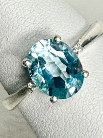 Sky Blue Topaz and Natural Diamond Ring Sterling Silver size 7 - NewLifeJewelryVault