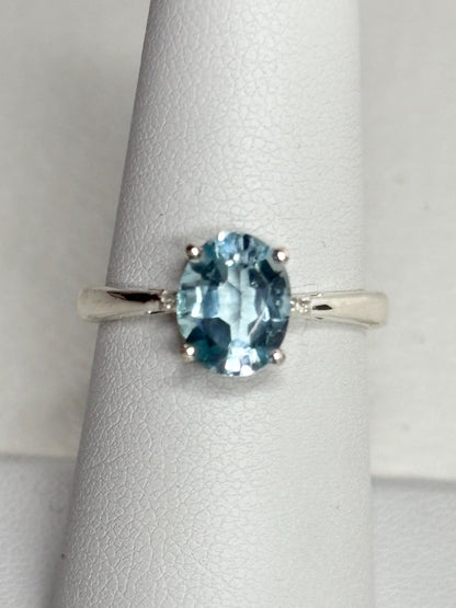 Sky Blue Topaz and Natural Diamond Ring Sterling Silver size 7 - NewLifeJewelryVault