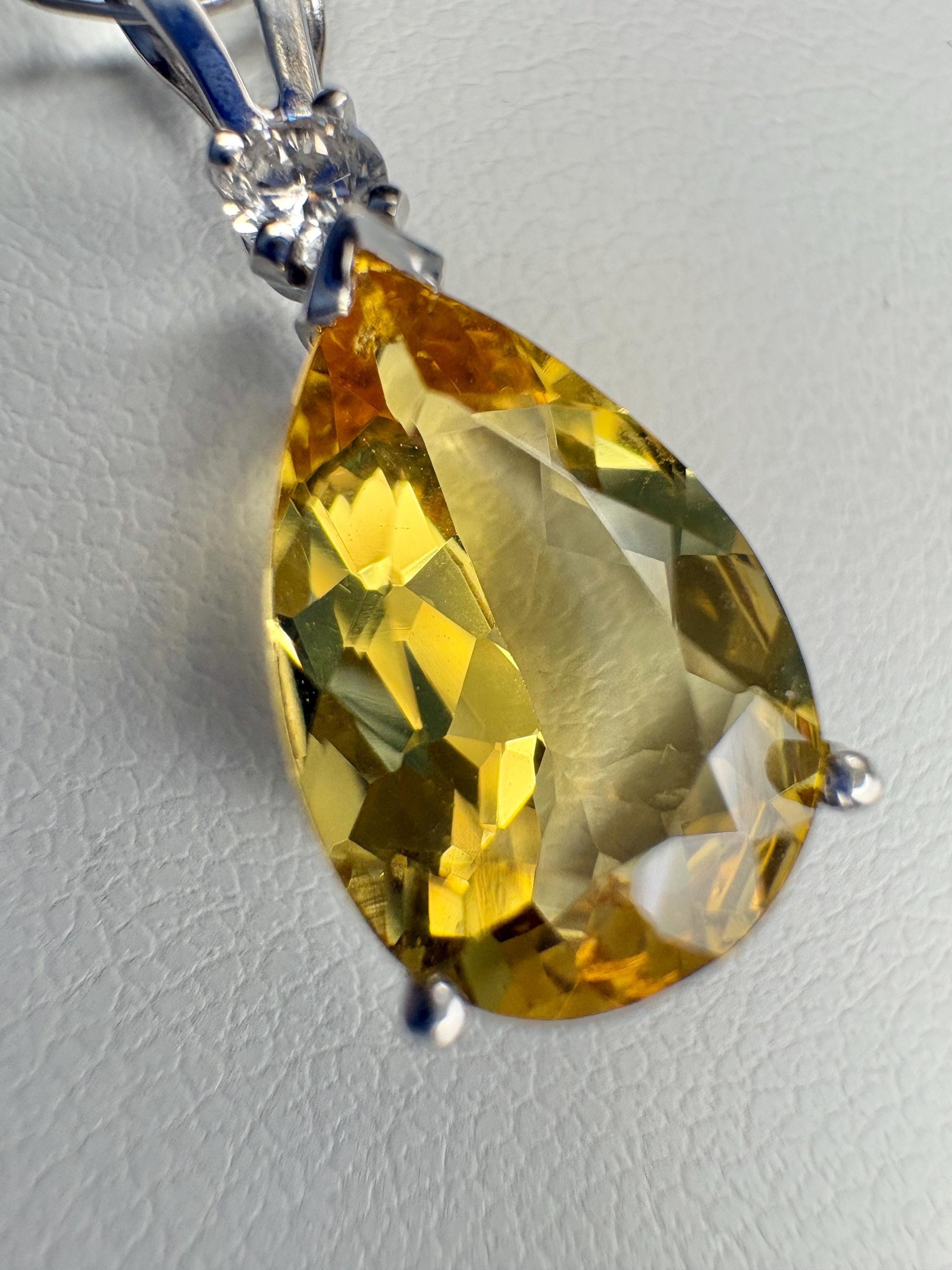 Heliodor Yellow Beryl and Diamond Pear shaped Pendant Necklace Solid 14k White Gold 16" - NewLifeJewelryVault