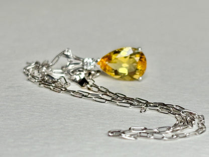 Heliodor Yellow Beryl and Diamond Pear shaped Pendant Necklace Solid 14k White Gold 16" - NewLifeJewelryVault