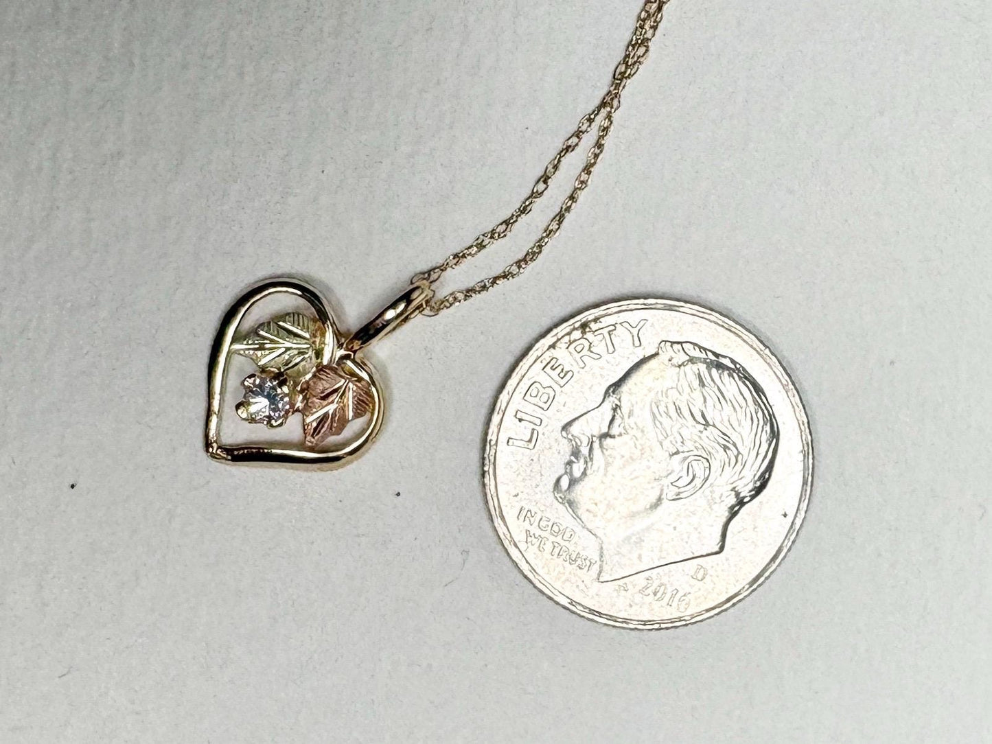Black Hills Gold Natural Diamond Heart Pendant Necklace Solid 10k Gold 18" - NewLifeJewelryVault