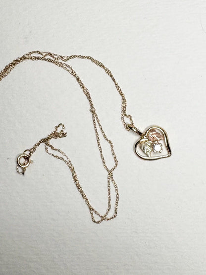 Black Hills Gold Natural Diamond Heart Pendant Necklace Solid 10k Gold 18" - NewLifeJewelryVault