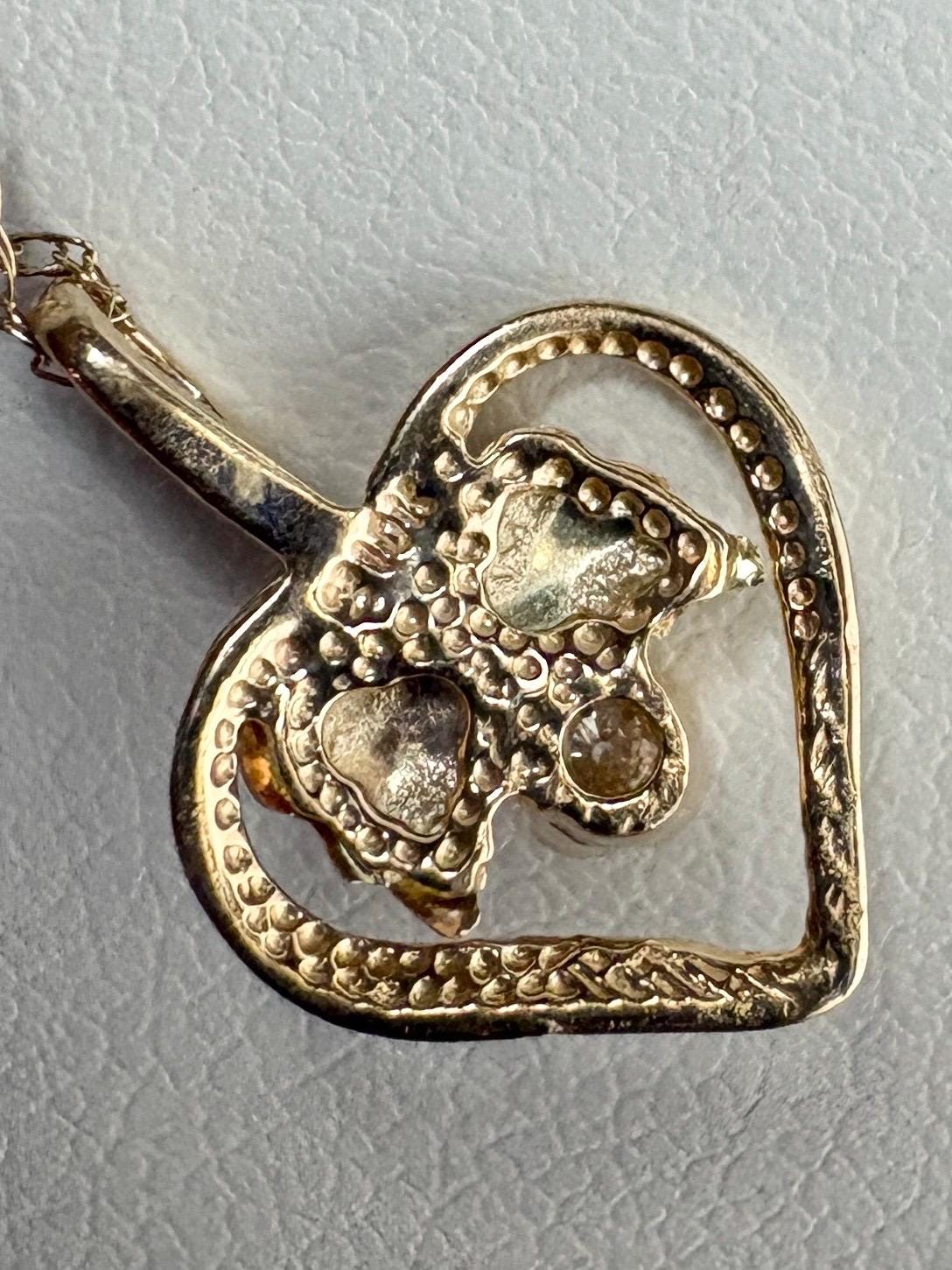 Black Hills Gold Natural Diamond Heart Pendant Necklace Solid 10k Gold 18" - NewLifeJewelryVault