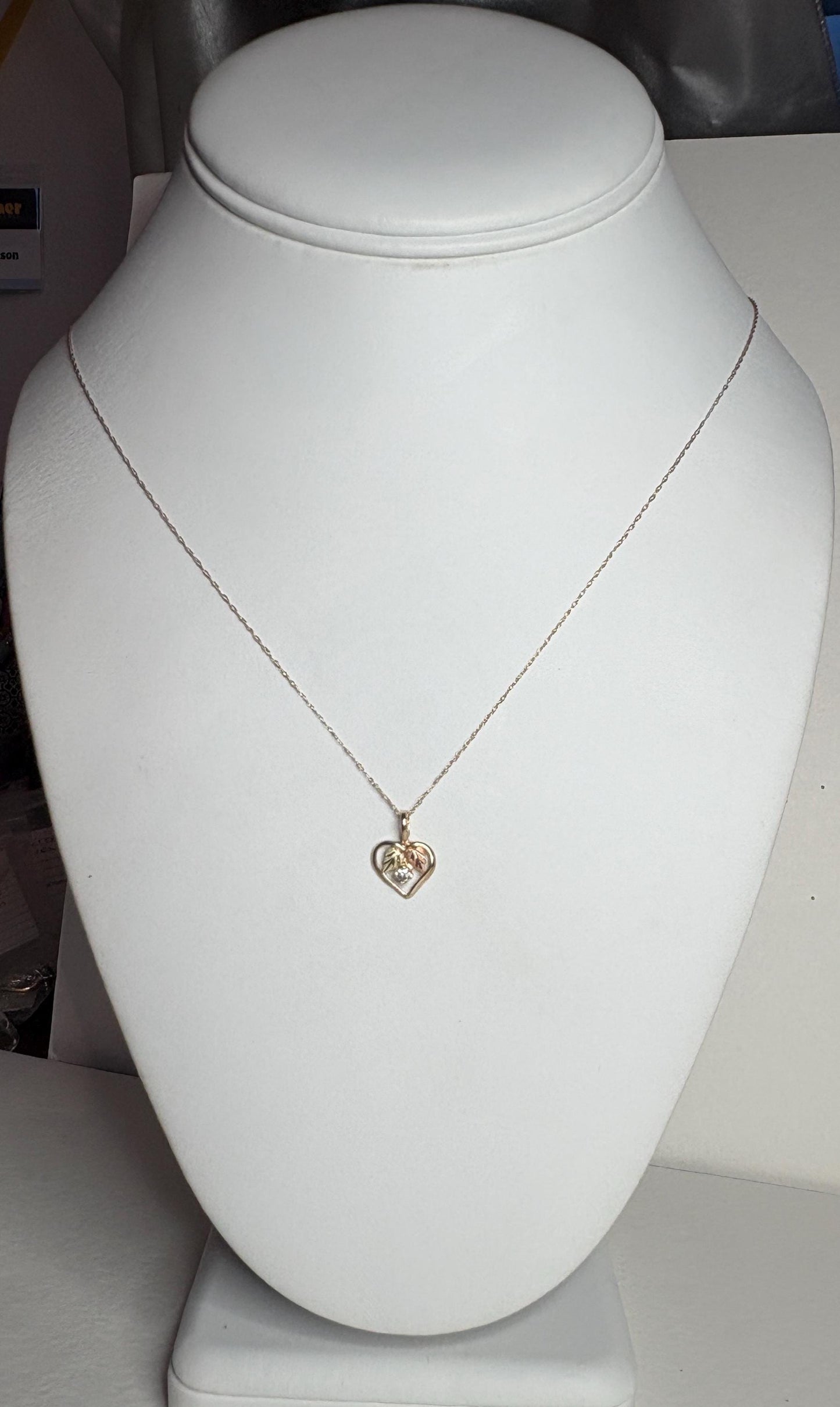 Black Hills Gold Natural Diamond Heart Pendant Necklace Solid 10k Gold 18" - NewLifeJewelryVault