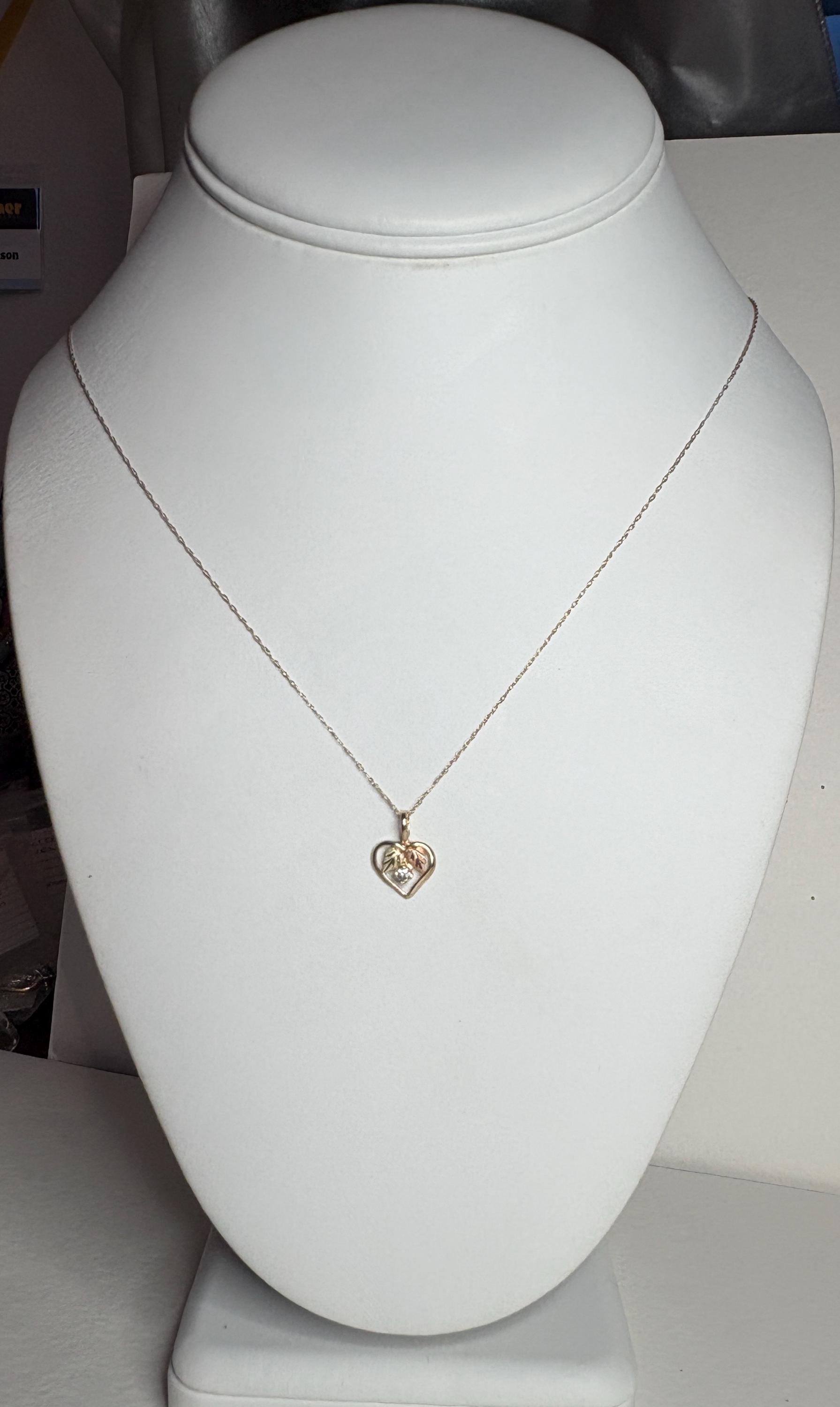 Black Hills Gold Natural Diamond Heart Pendant Necklace Solid 10k Gold 18" - NewLifeJewelryVault