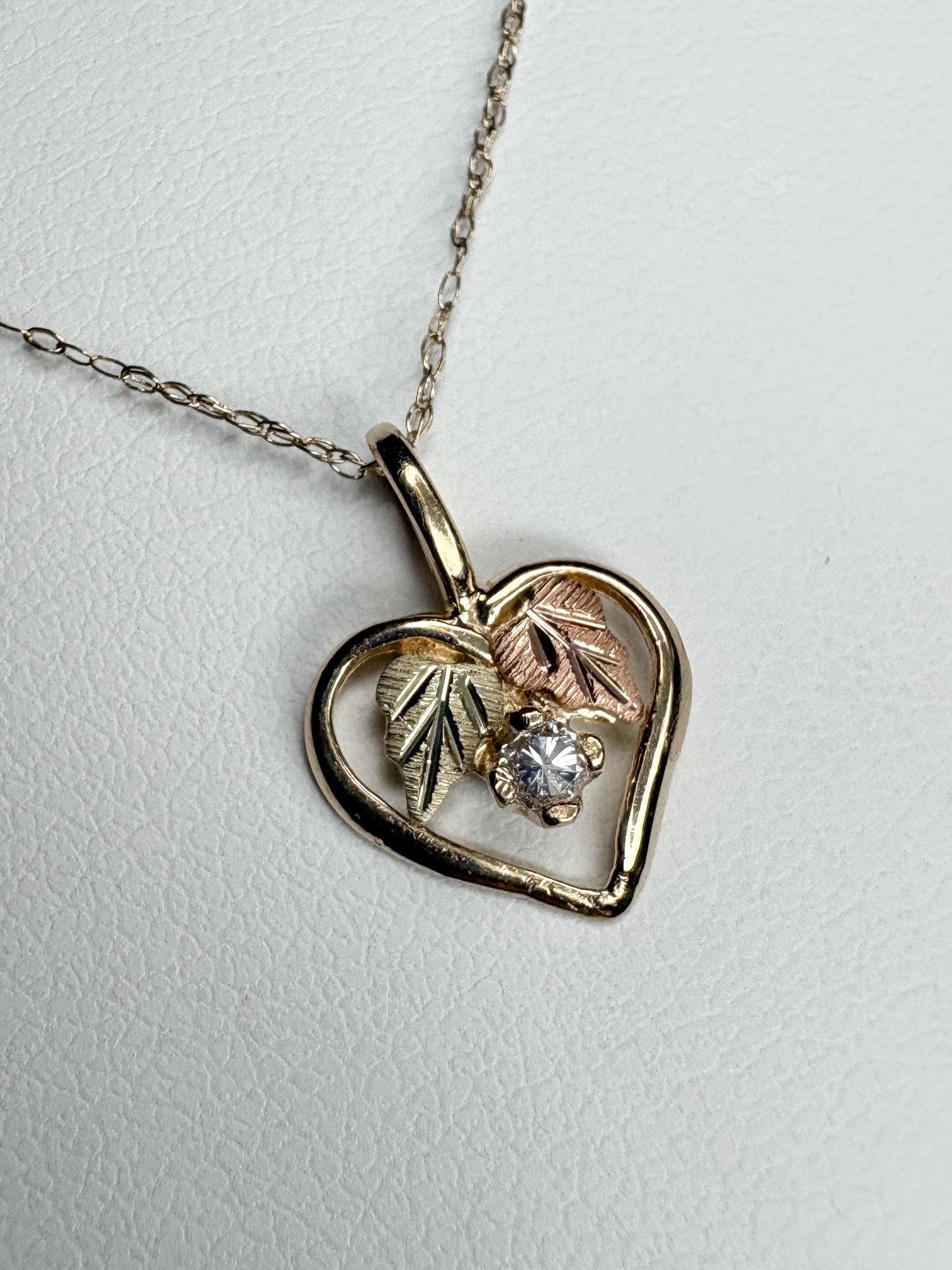 Black Hills Gold Natural Diamond Heart Pendant Necklace Solid 10k Gold 18" - NewLifeJewelryVault