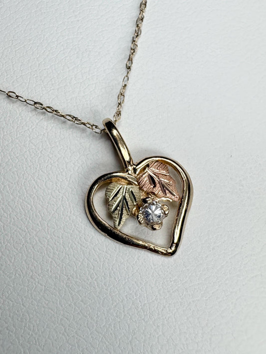 Black Hills Gold Natural Diamond Heart Pendant Necklace Solid 10k Gold 18" - NewLifeJewelryVault