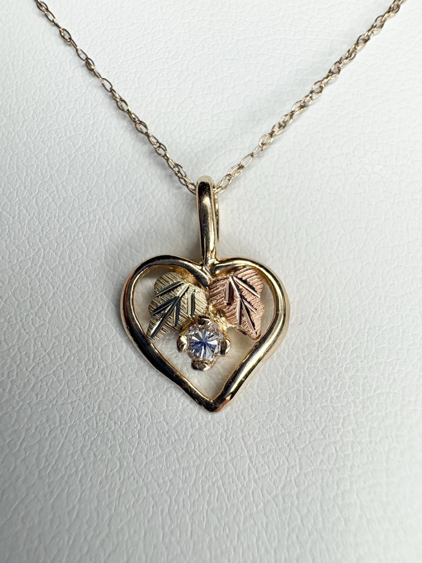 Black Hills Gold Natural Diamond Heart Pendant Necklace Solid 10k Gold 18" - NewLifeJewelryVault