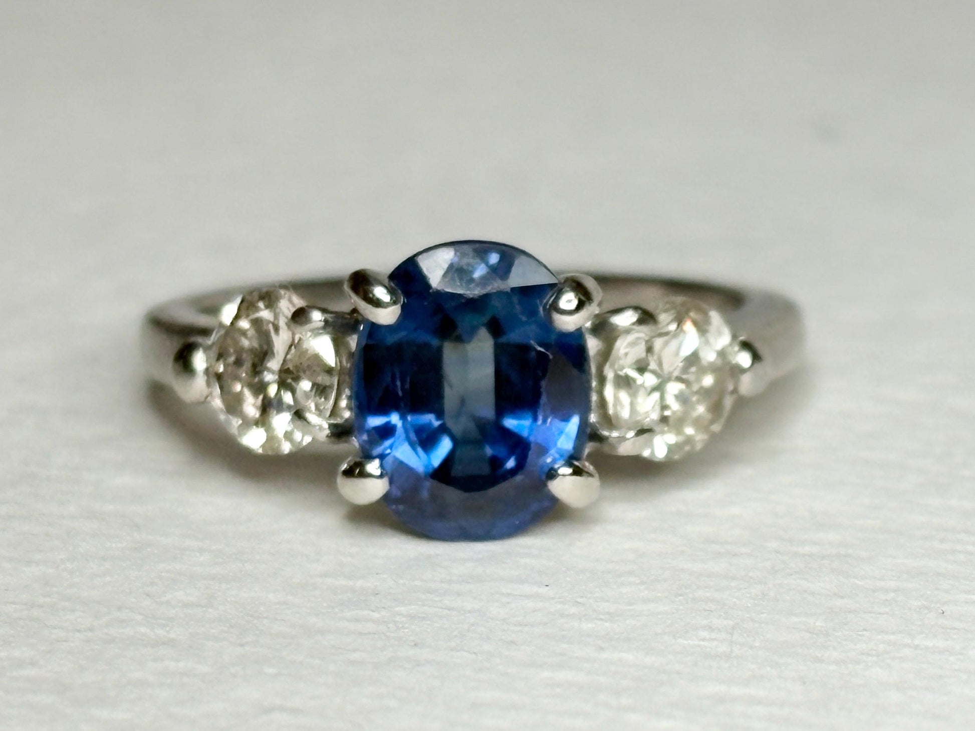 Sapphire and Diamond Platinum Band Ring size 5.5 - NewLifeJewelryVault
