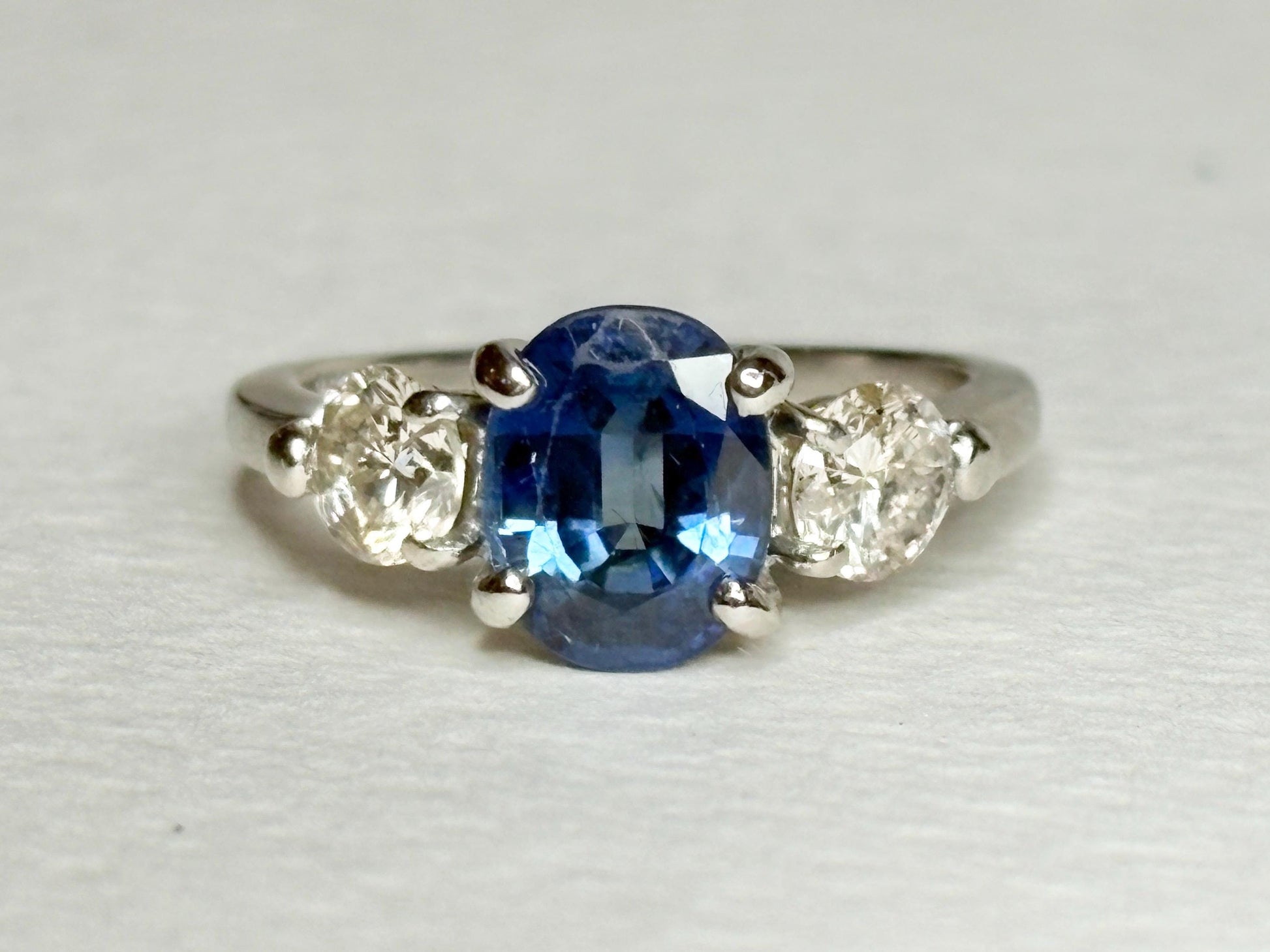 Sapphire and Diamond Platinum Band Ring size 5.5 - NewLifeJewelryVault