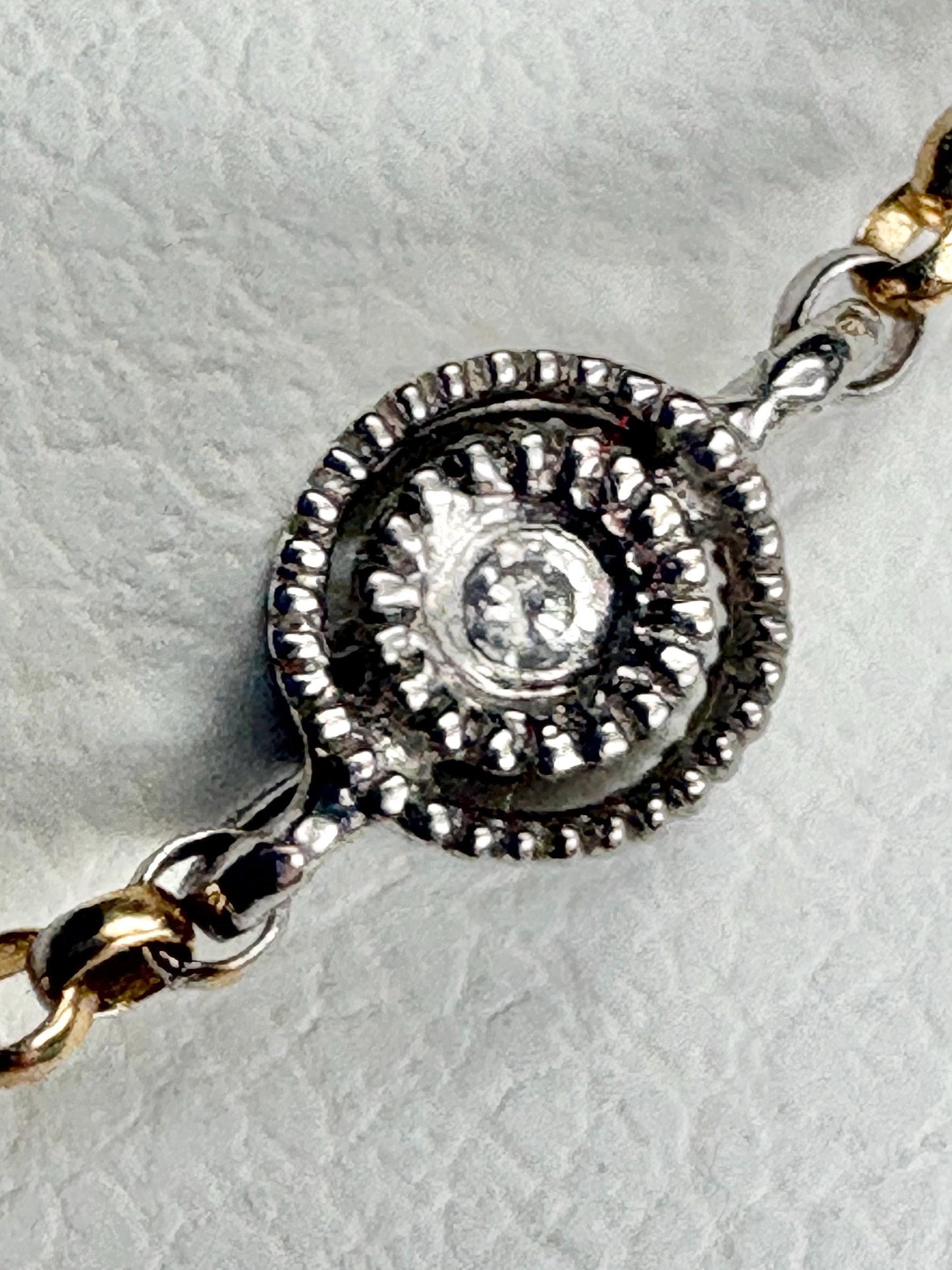 Vintage Two Toned Diamond Milgrain Station Necklace 14k Gold 5g Adjustable 16/17/18" - NewLifeJewelryVault