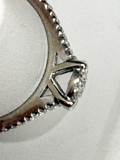 Diamond Halo Split Shank Ring Solid 14k White Gold 2.4g size 6.5 - NewLifeJewelryVault