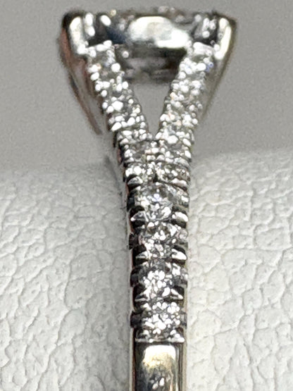 Diamond Halo Split Shank Ring Solid 14k White Gold 2.4g size 6.5 - NewLifeJewelryVault