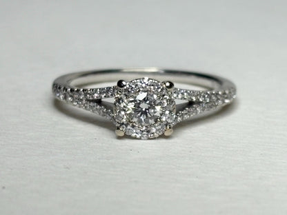 Diamond Halo Split Shank Ring Solid 14k White Gold 2.4g size 6.5 - NewLifeJewelryVault