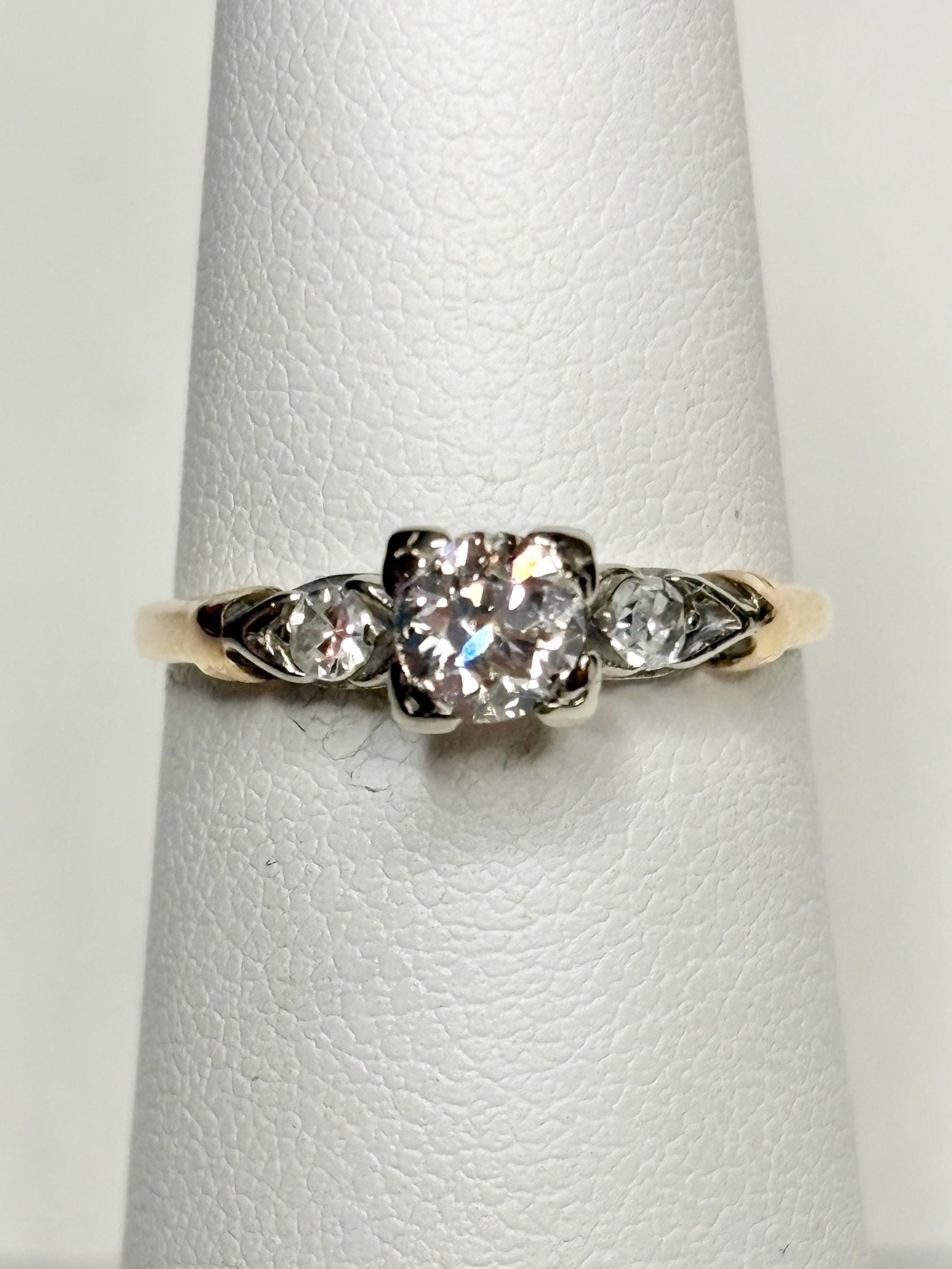Retro Transition Cut Diamond Engagement Ring Two Tone 14k Gold size 5.25 - NewLifeJewelryVault