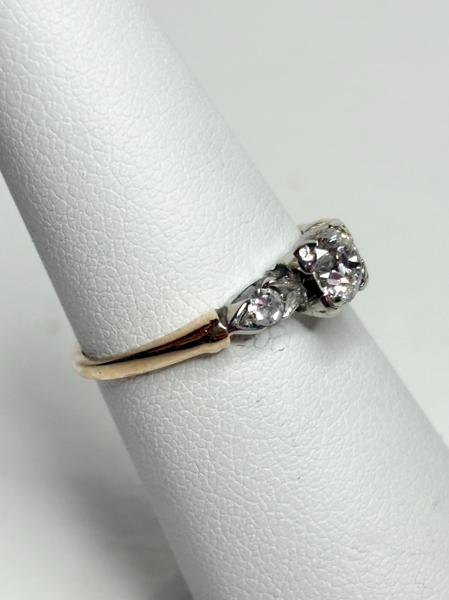 Retro Transition Cut Diamond Engagement Ring Two Tone 14k Gold size 5.25 - NewLifeJewelryVault