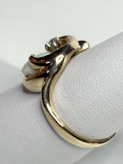 Australian Opal and Diamond Free-form Ring Solid 14k Gold 5g size 7.5 - NewLifeJewelryVault